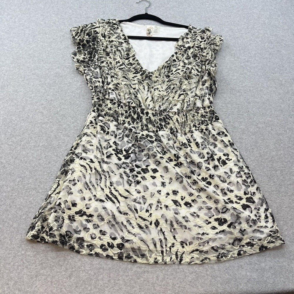 Looter Brand Blouse Womens 2XL Animal Print V Neck Plus Size Stretch Shirt Top